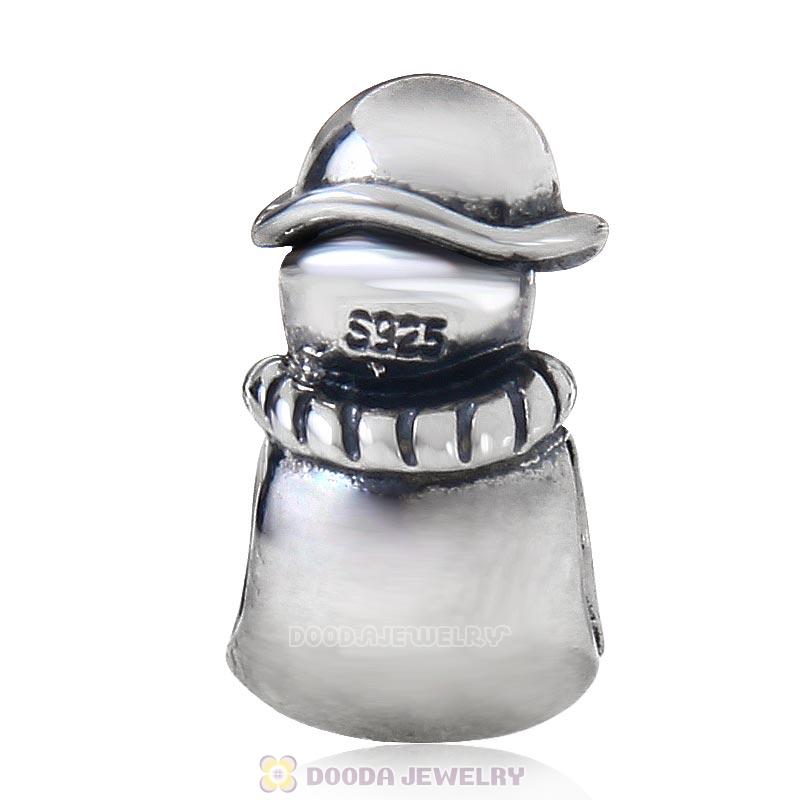 925 Sterling Silver Christmas Snowman Charm Bead with Clear Austrian Crystal