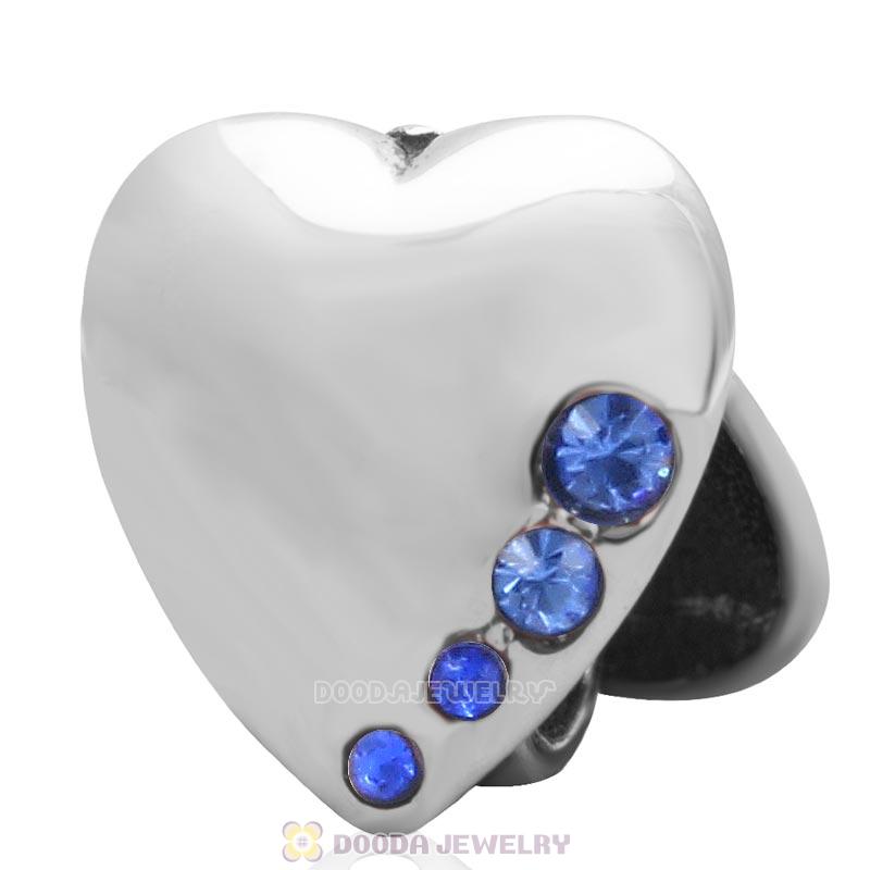 Heart to Heart Charm 925 Sterling Silver with Sapphire Australian Crystal