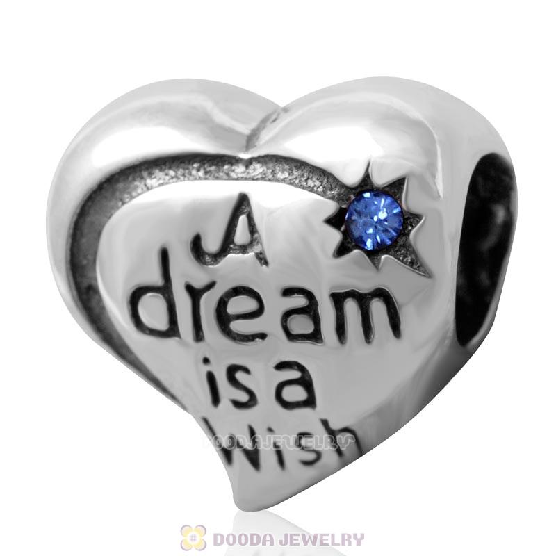 925 Silver A dream is a wish your heart makes Bead with Sapphire Crystal