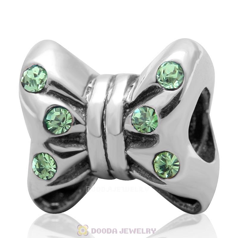 925 Sterling Silver Minnie Bow knot Charm Bead with Peridot Crystal