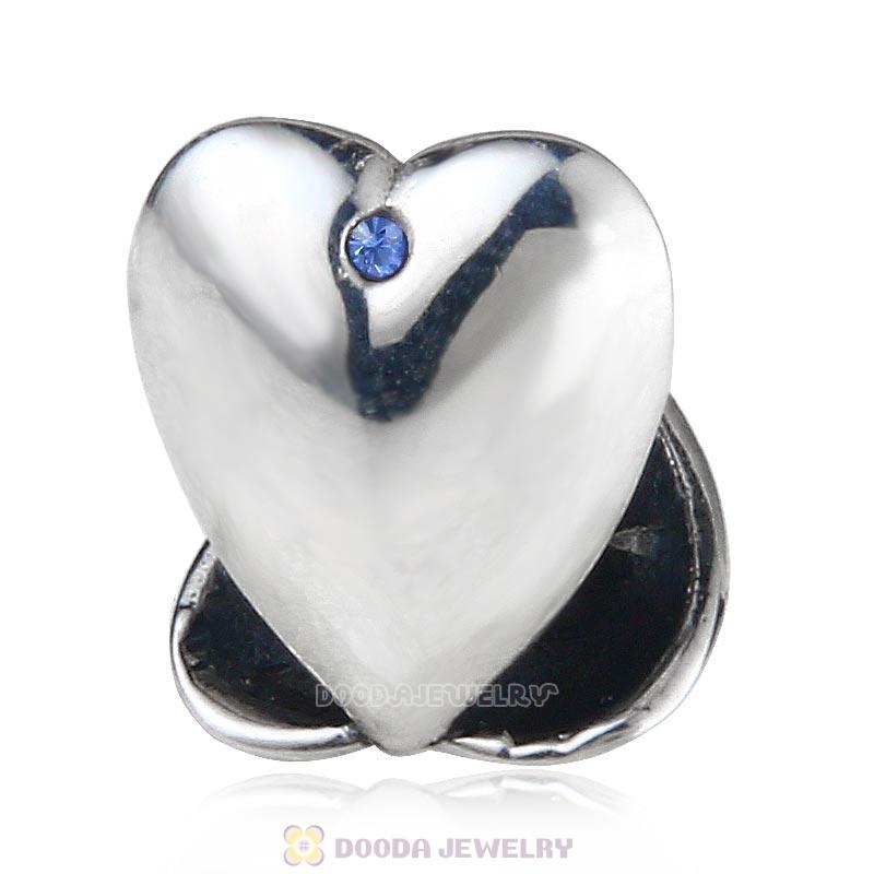 Heart to Heart Charm 925 Sterling Silver with Sapphire Australian Crystal