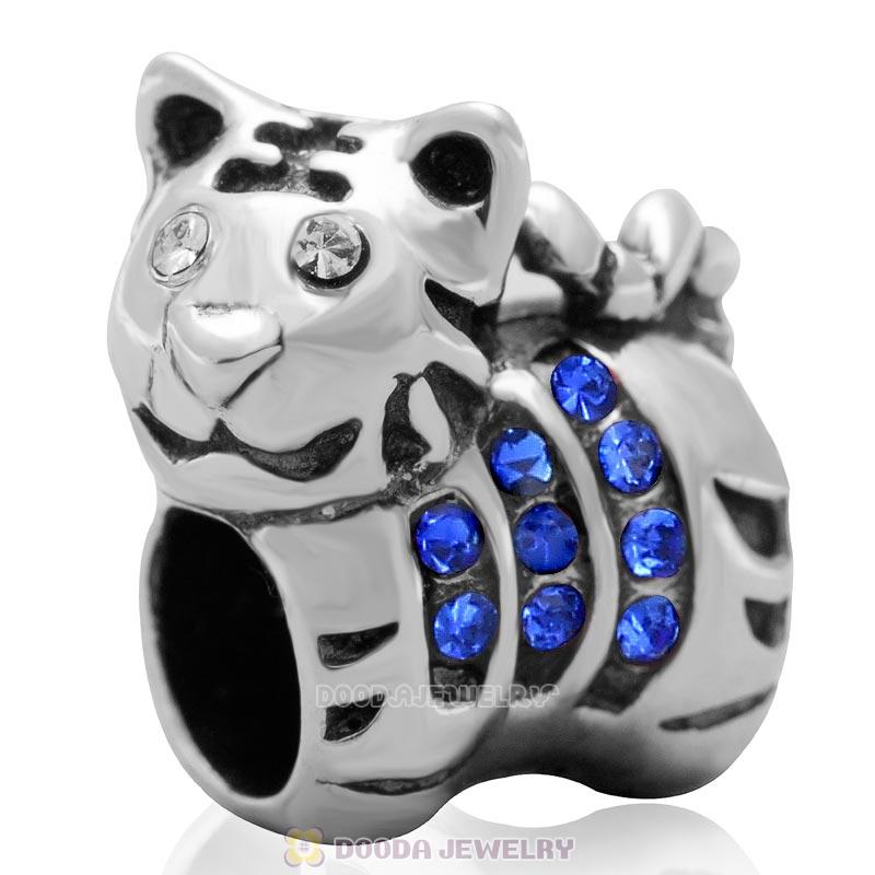 Little Tiger Charm 925 Sterling Silver with Sapphire Australian Crystal 