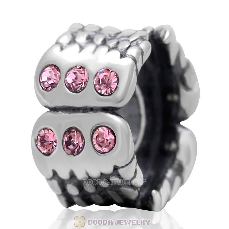 Wings Around 925 Sterling Silver European Charm Bead with Lt Rose Austrian Crystal