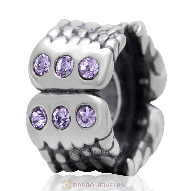 Wings Around 925 Sterling Silver European Charm Bead with Violet Austrian Crystal