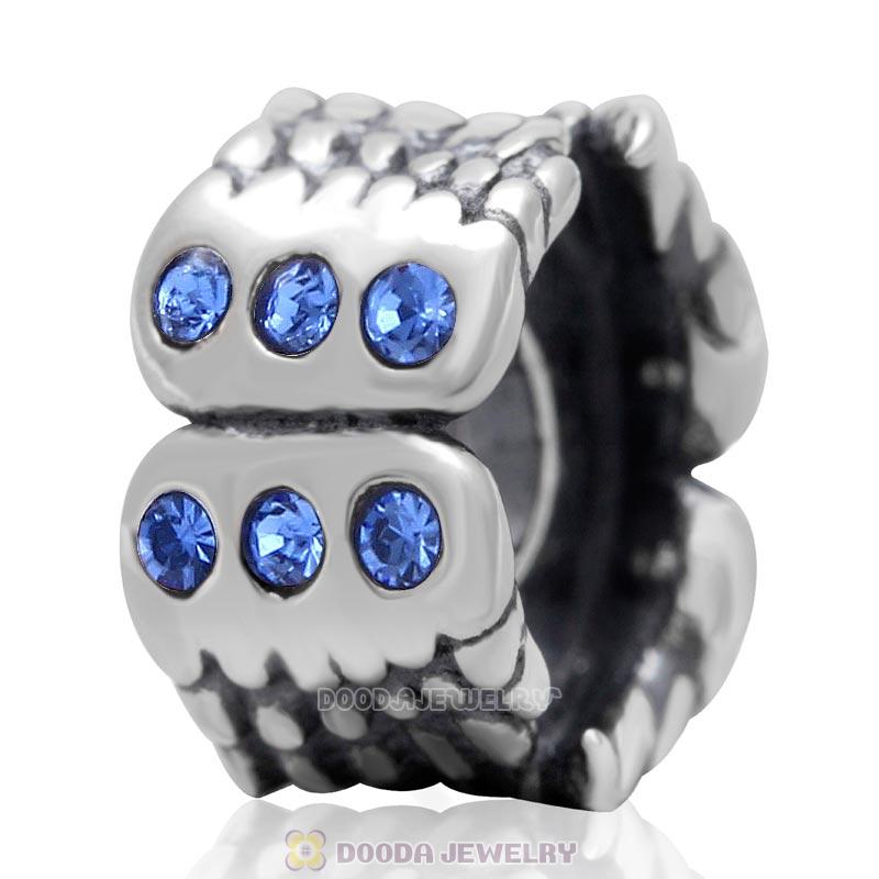 Wings Around 925 Sterling Silver European Charm Bead with Sapphire Austrian Crystal