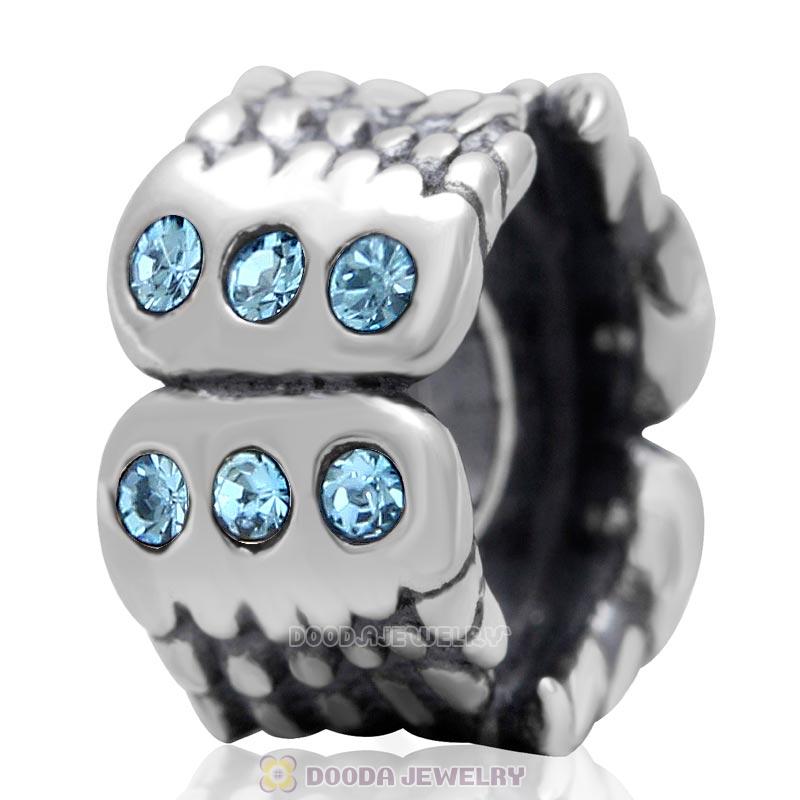 Wings Around 925 Sterling Silver European Charm Bead with Aquamarine Austrian Crystal