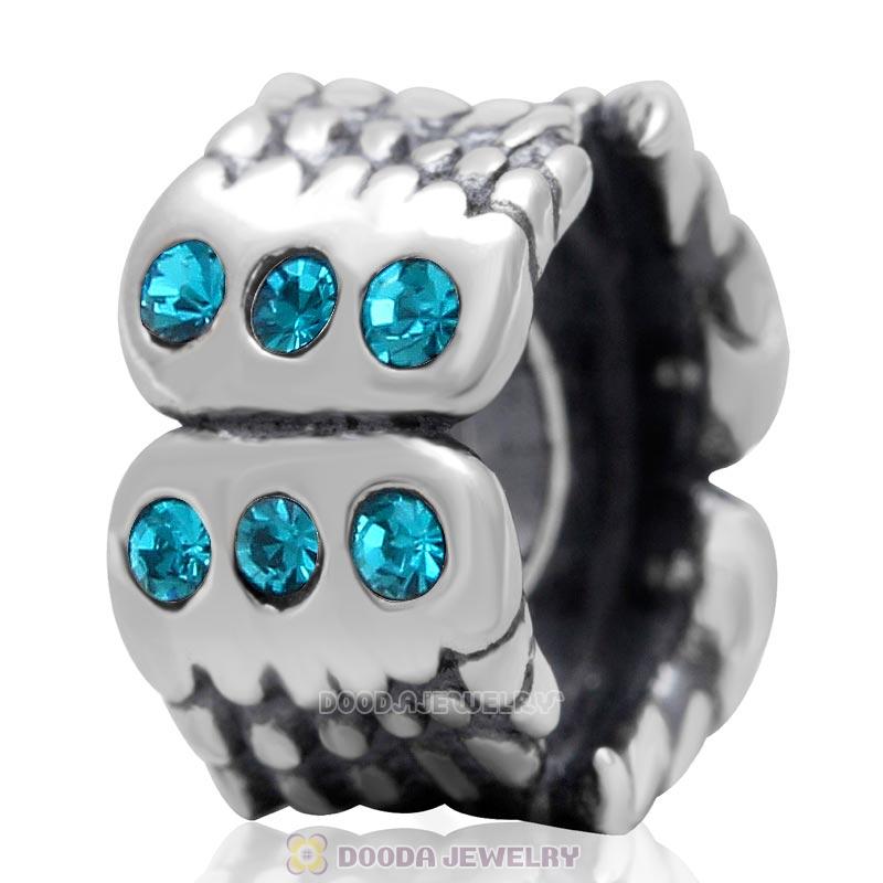 Wings Around 925 Sterling Silver European Charm Bead with Blue Zircon Austrian Crystal