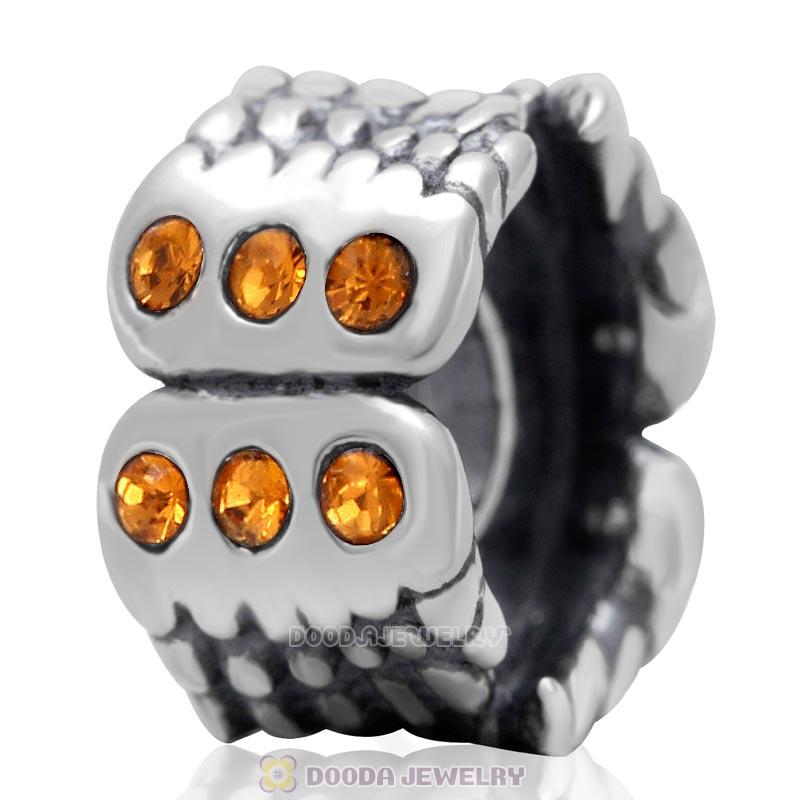 Wings Around 925 Sterling Silver European Charm Bead with Topaz Austrian Crystal