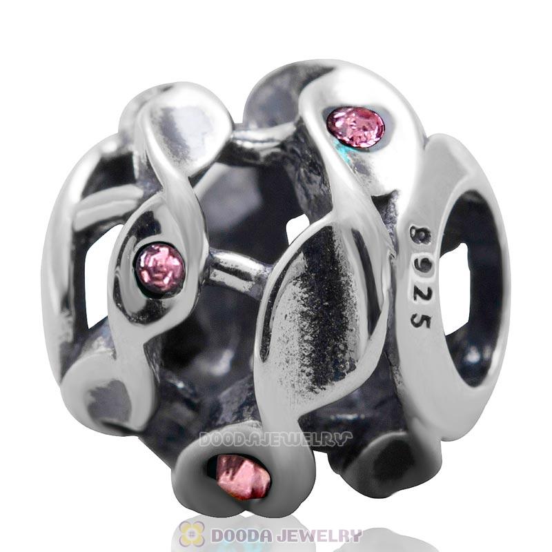 925 Sterling Silver Twist Charm Bead with Lt Rose Australian Crystal