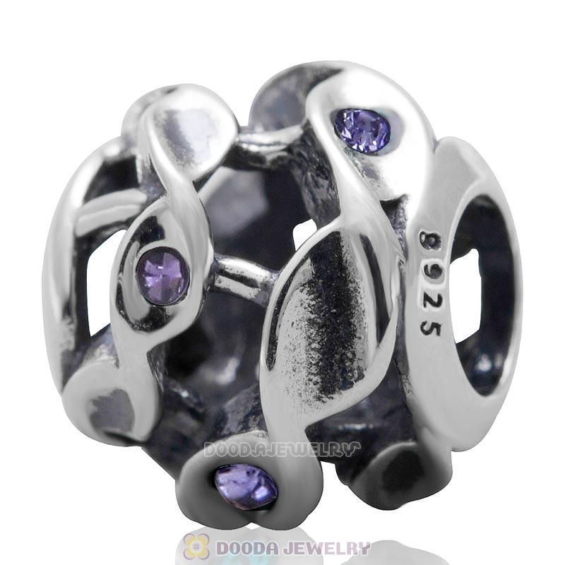 925 Sterling Silver Twist Charm Bead with Tanzanite Australian Crystal