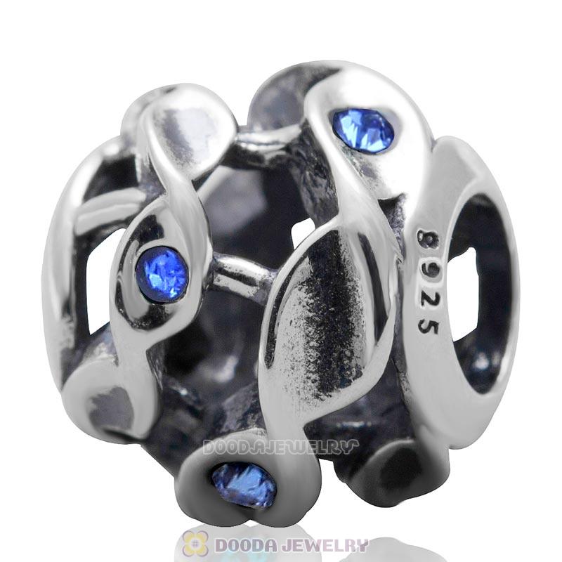 925 Sterling Silver Twist Charm Bead with Sapphire Australian Crystal