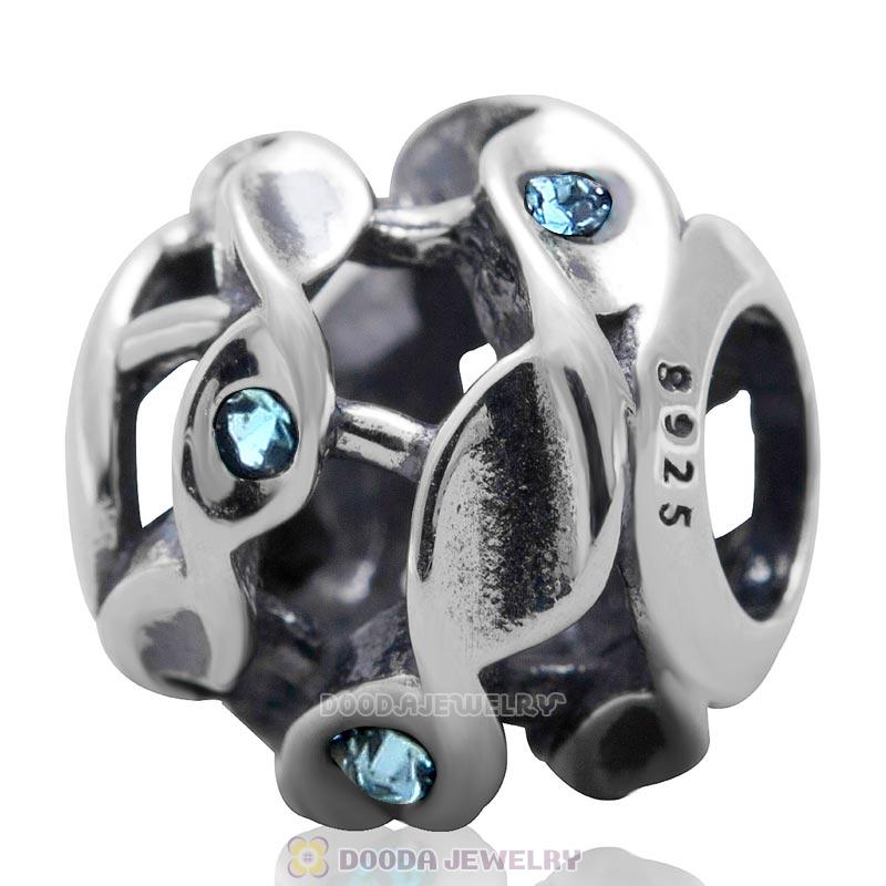 925 Sterling Silver Twist Charm Bead with Aquamarine Australian Crystal