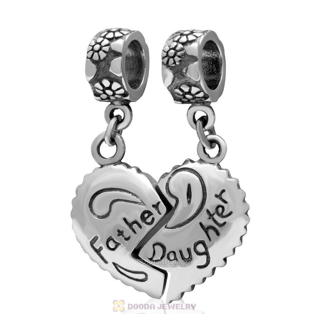 European Style Sterling Silver Dangle Father Daughter Heart Charms