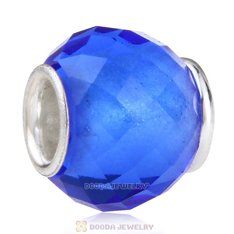 European Style Petite Facets with Sapphire Quartz Glass Beads with Sterling Silver Single Core