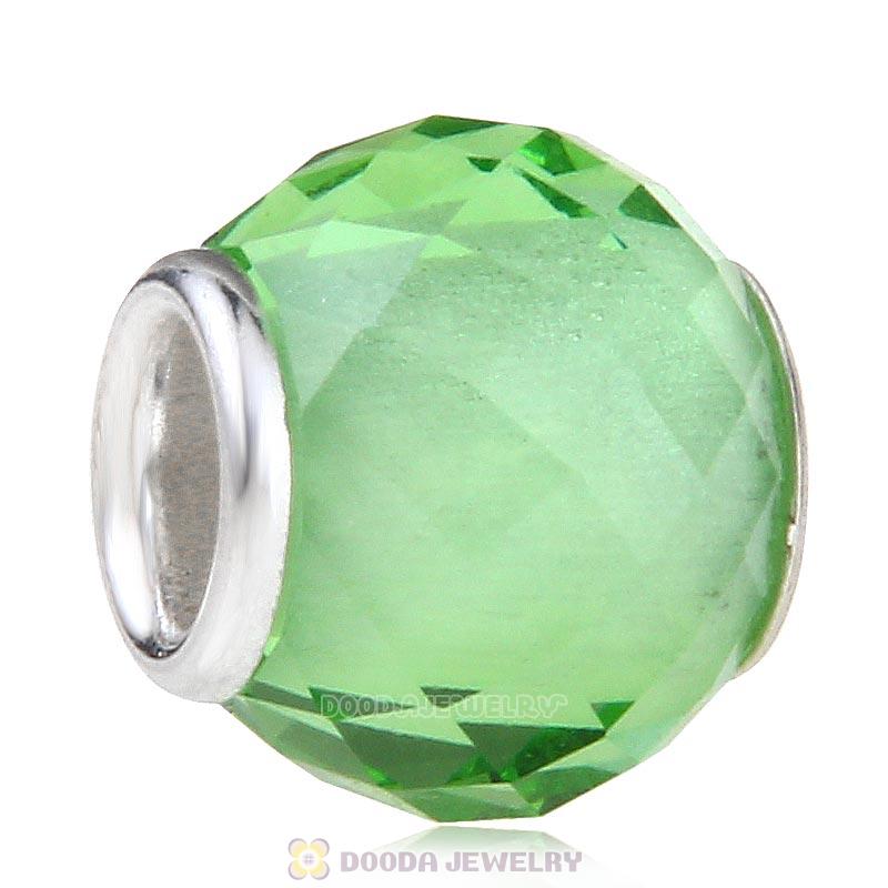 European Style Petite Facets with Peridot Quartz Glass Beads with Sterling Silver Single Core