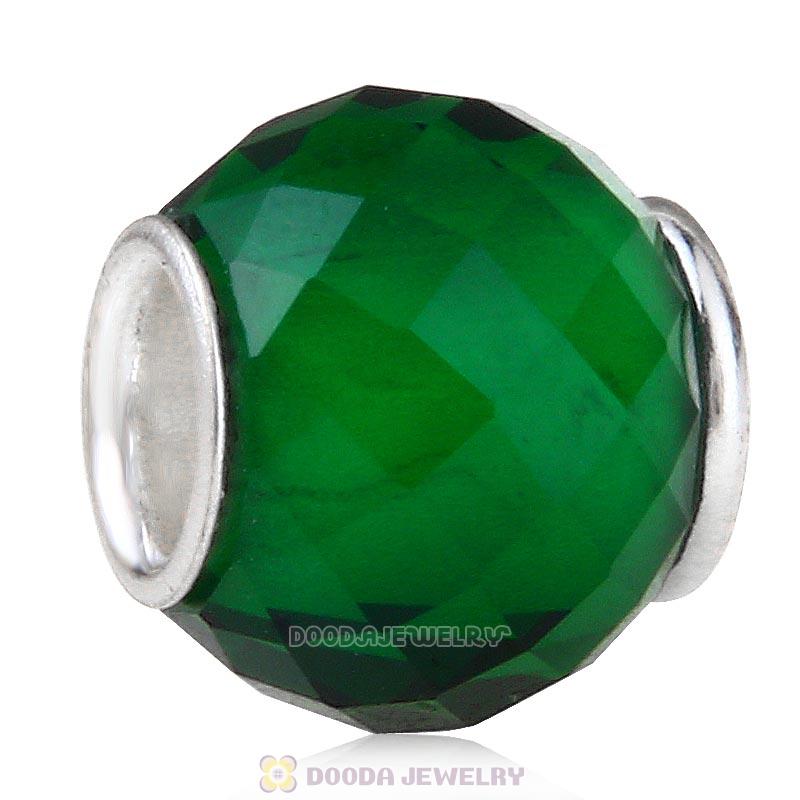 European Style Petite Facets with Emerald Quartz Glass Beads with Sterling Silver Single Core