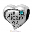925 Silver A dream is a wish your heart makes Bead with  Blue Zircon Crystal