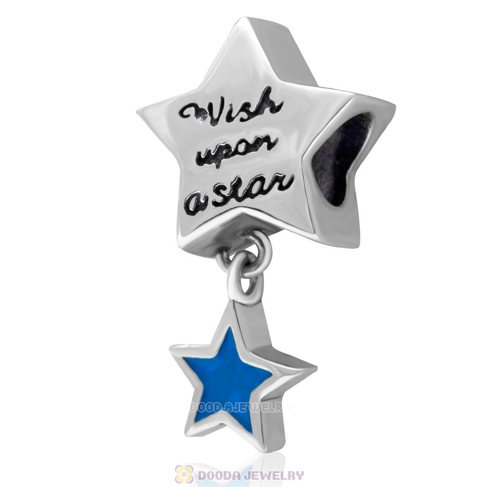 925 Sterling Silver Wish Upon a Star Pendant Charm with Blue Enamel