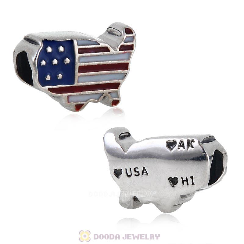 925 Sterling Silver USA with Red White and Blue Enamel Bead
