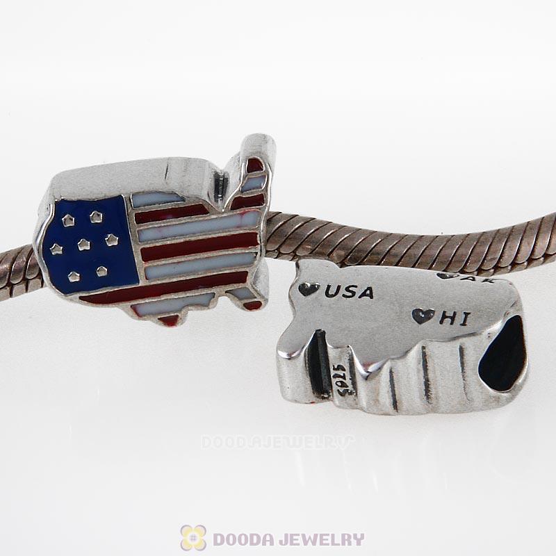925 Sterling Silver USA with Red White and Blue Enamel Bead