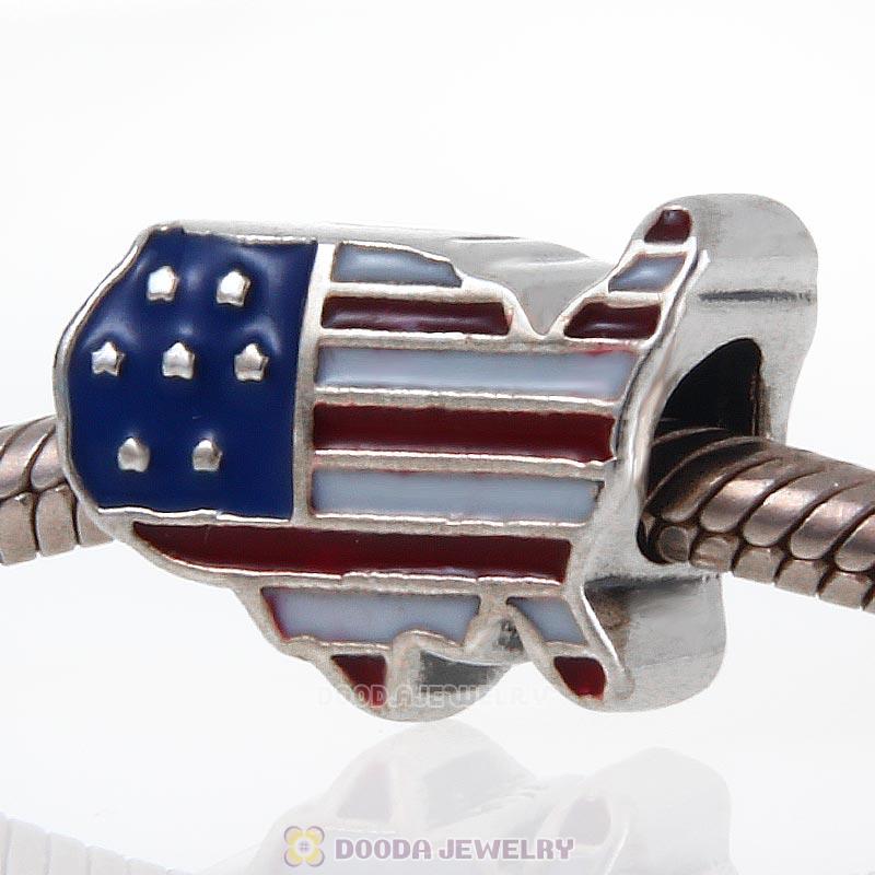 925 Sterling Silver USA with Red White and Blue Enamel Bead
