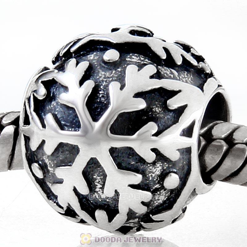 Snowflake Charm Solid Antique Sterling Silver Bead
