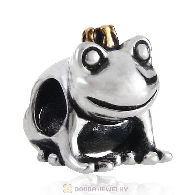 Gold Plated Crown Frog Prince Antique Sterling Silver Bead 