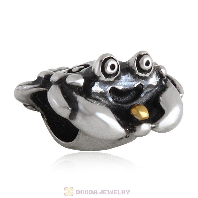 Happy Crab Antique Sterling Silver Gold Plated Bead 