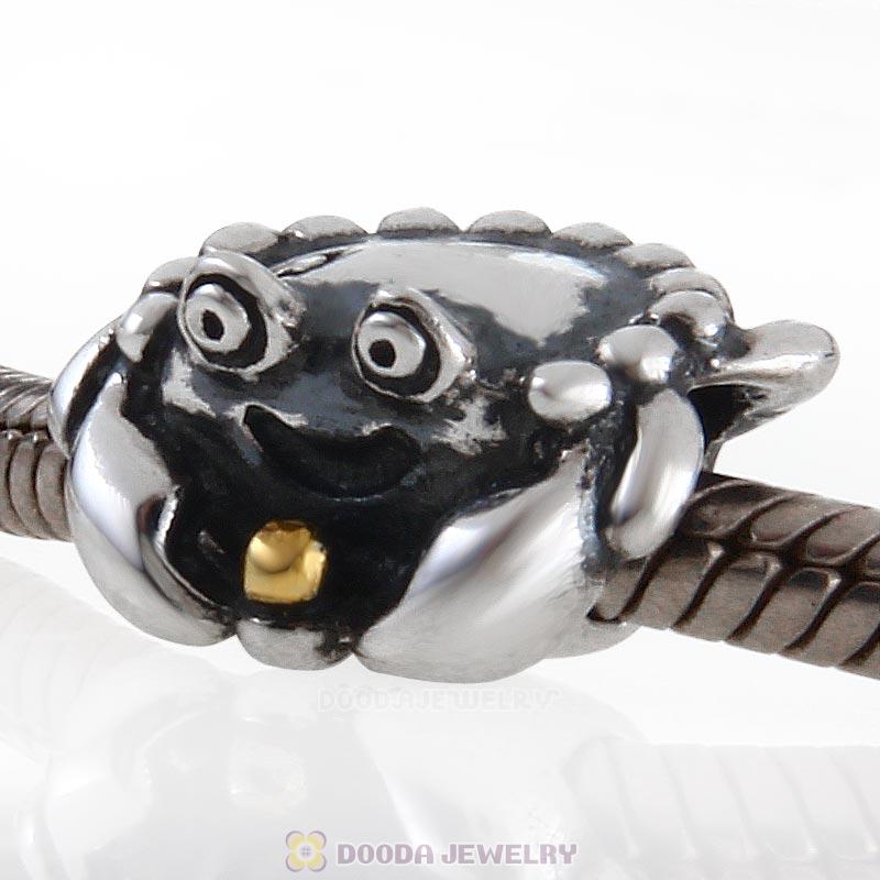 Happy Crab Antique Sterling Silver Gold Plated Bead 