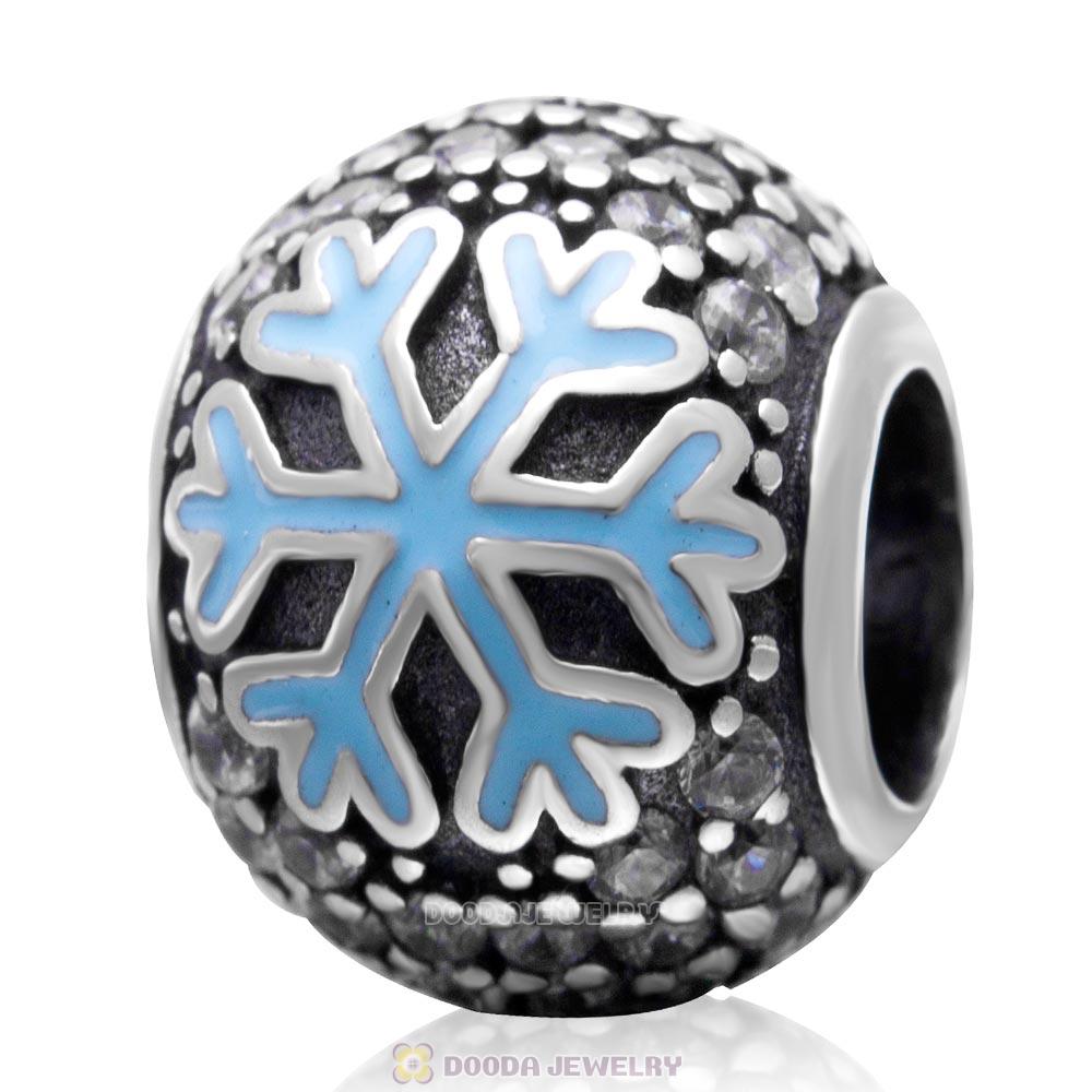 925 Sterling Silver Christmas Snowflake Charm Bead with Clear Zircon Stones