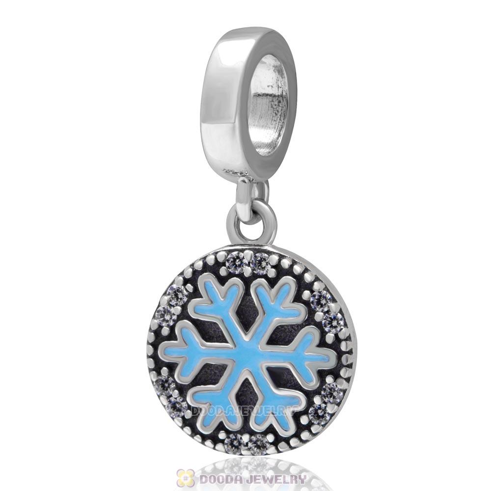 925 Sterling Silver Dangle Christmas Snowflake Charm with Clear Zircon Stones