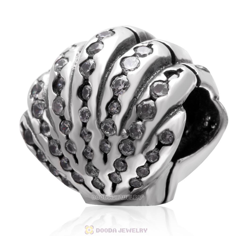 Delicate Shell Charm 925 Sterling Silver Zircon Stone Bead