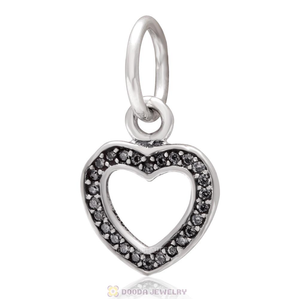 925 Sterling Silver Symbol of Love Dangle Charm with Clear Zircon Stone 