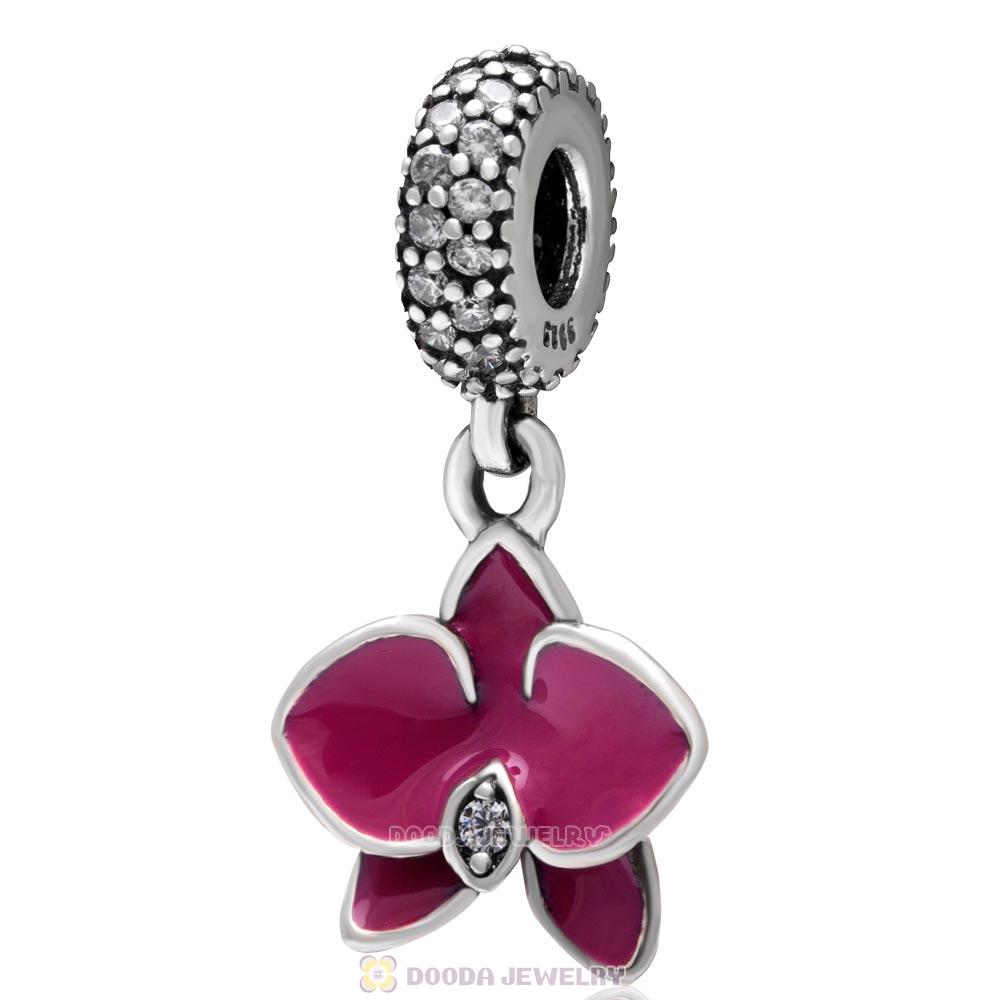 925 Sterling Silver Orchid with Clear CZ Charm