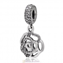 925 Sterling Silver Rose Flower Dangle Charm with Clear Zircon Stone 
