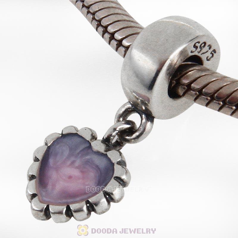 925 Sterling Silver Enamel Heart Dangle Charm Bead