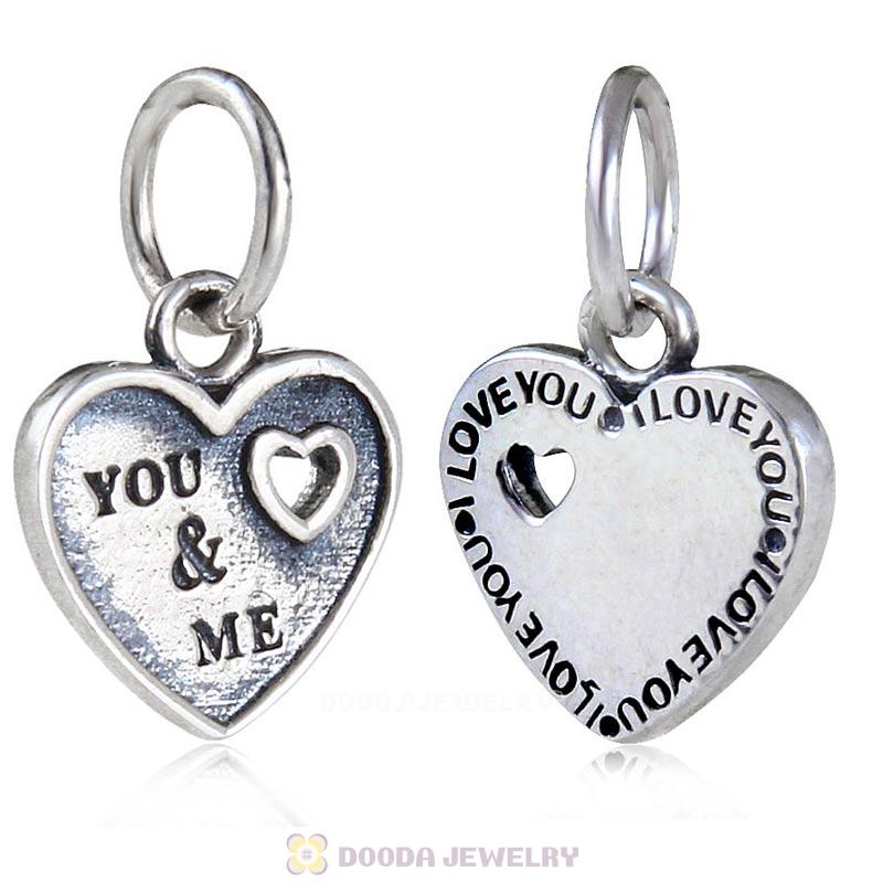 Handmade 925 Sterling Silver You and Me Dangle Heart Charms