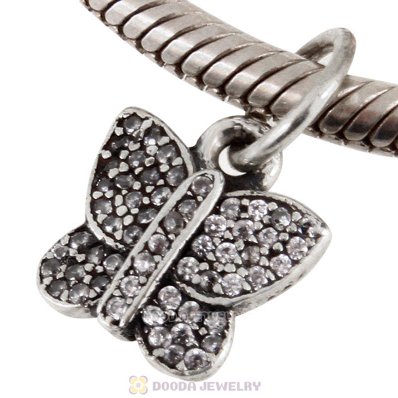New 925 Sterling Silver Sparkling CZ Stone Butterfly Dangle Charms