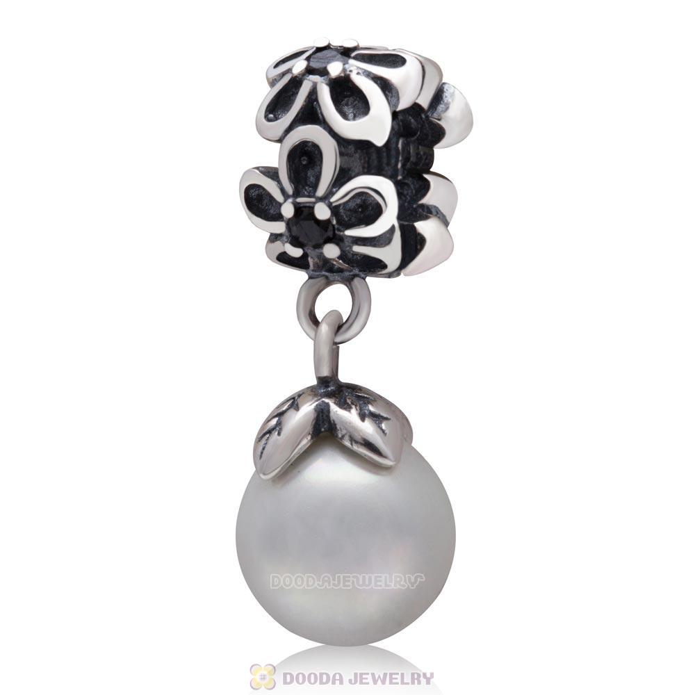 Flower Spacer Dangle Pearl Charms 925 Sterling Silver