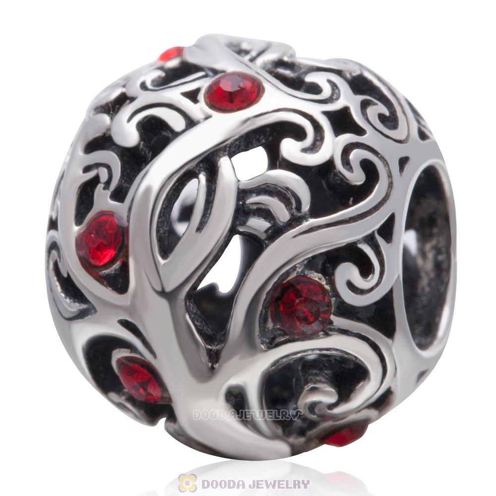 925 Sterling Silver Tree Charm Bead with Lt Siam Australian Crystal