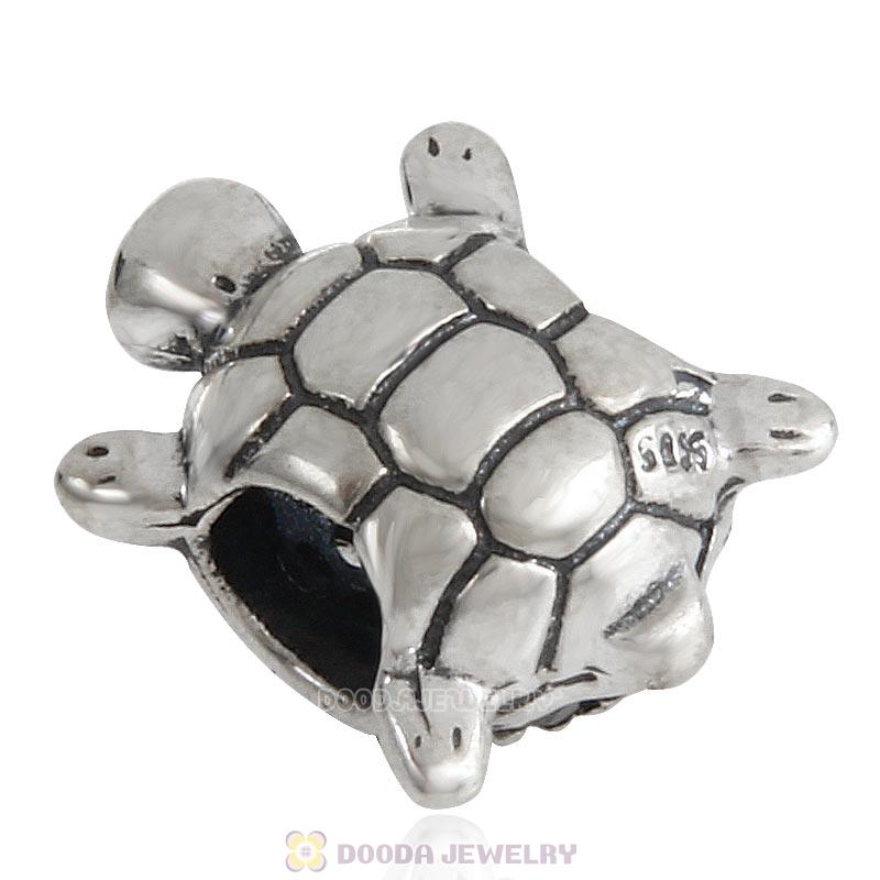 925 Sterling Silver Sea Turtle Charm Bead With Pave Clear CZ