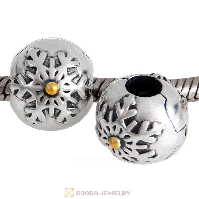 Snowflake Winter Wonderland Gold Plated Sterling Silver Clip Charm Bead