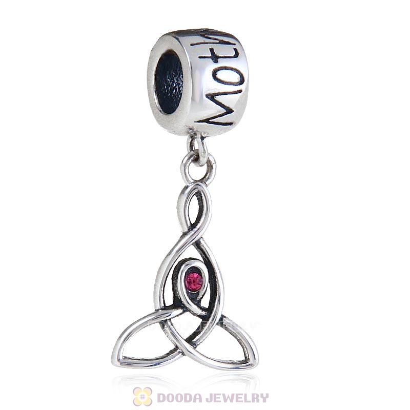 925 Sterling Silver Motherhood Dangle Charm with Rose Australian Crystal