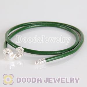 38cm Double Slippy Green Leather Charm Jewelry Bracelet