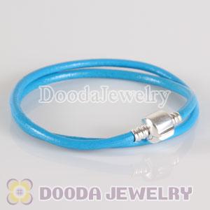 38cm Double Slippy Blue Leather Charm Jewelry Bracelet