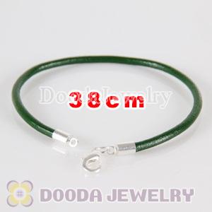 38cm green slippy leather chain, silver plated lobster clasp fit Jewelry, European Beads, Lovecharmlinks etc