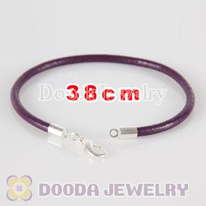 38cm purple slippy leather chain, silver plated lobster clasp fit Jewelry, European Beads, Lovecharmlinks etc