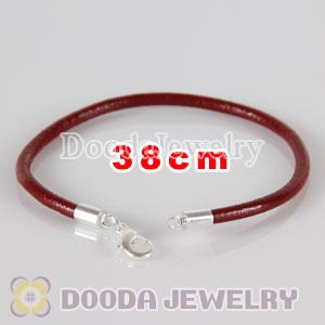 38cm red slippy leather chain, silver plated lobster clasp fit Jewelry, European Beads, Lovecharmlinks etc