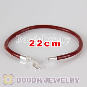 22cm red slippy leather chain, silver plated lobster clasp fit Jewelry, European Beads, Lovecharmlinks etc