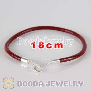 18cm red slippy leather chain, silver plated lobster clasp fit Jewelry, European Beads, Lovecharmlinks etc